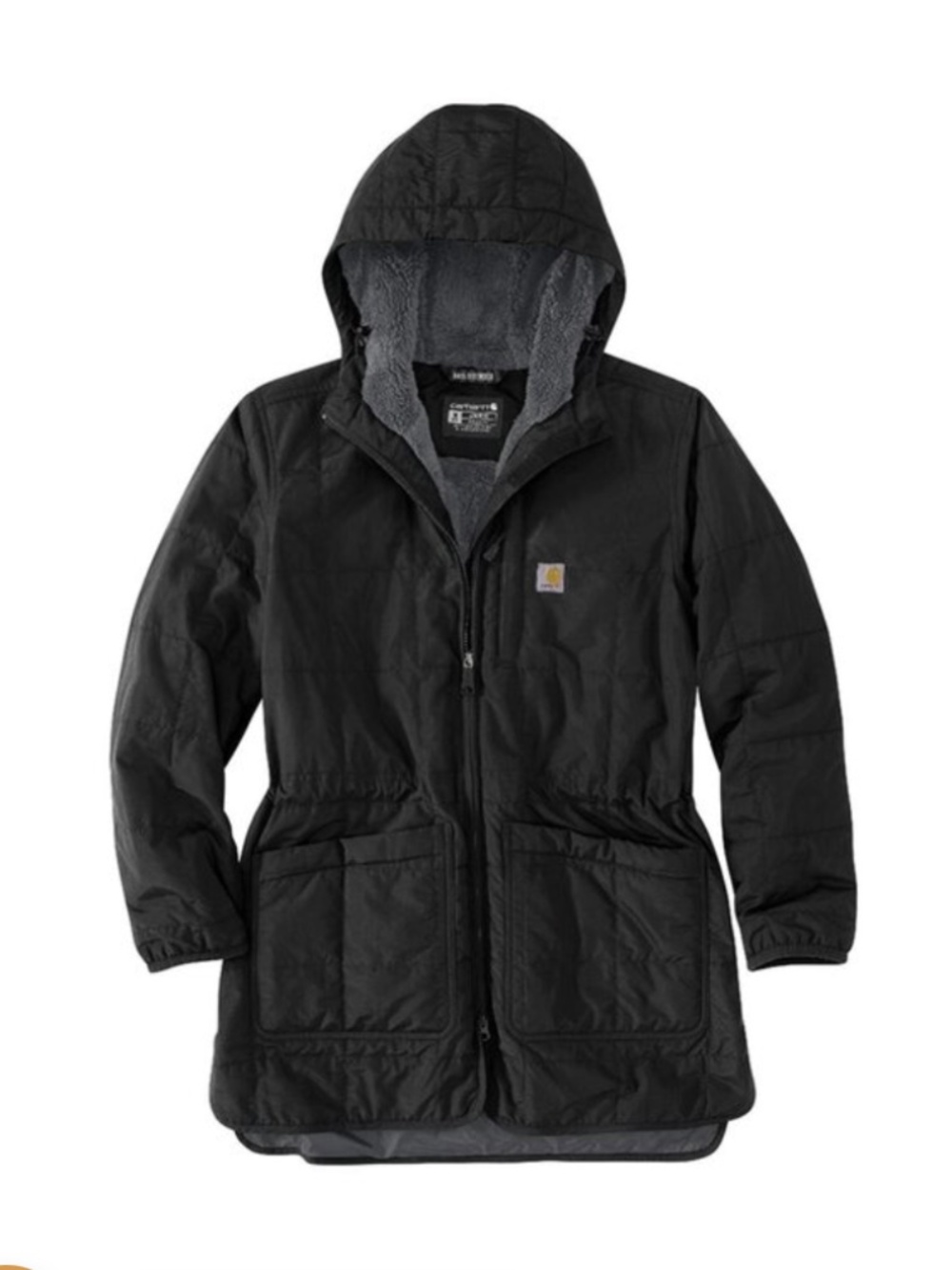 Carhartt Rain Rockford Black Hooded Puffer Hooded Coat with Sherpa Lining